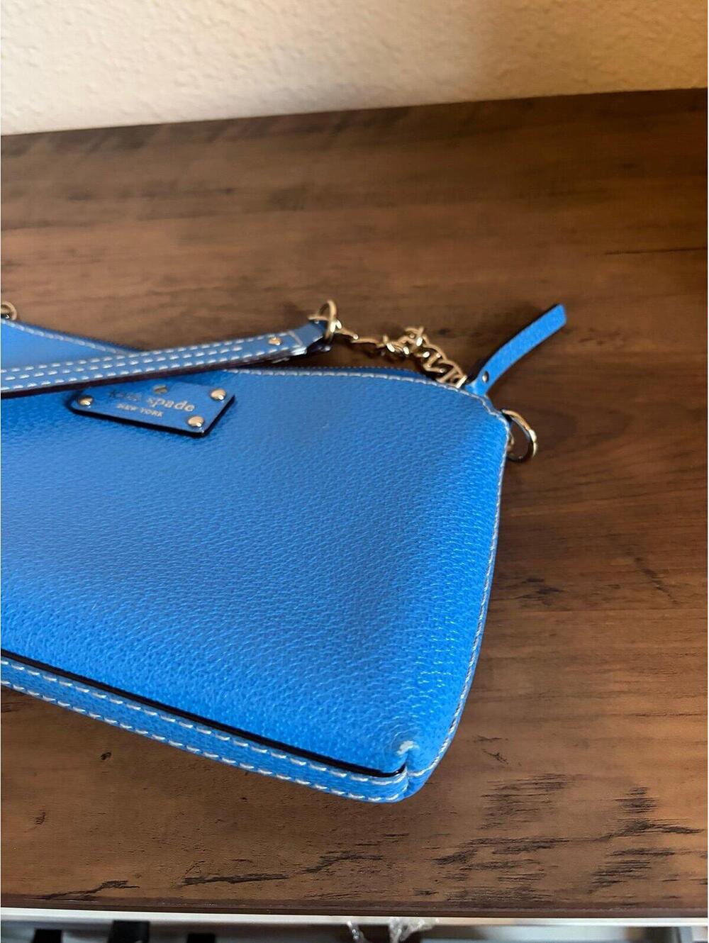 Kate Spade Wellesley Byrd Leather Purse Blue. Some normal wear on the bottom but - Picture 3 of 9